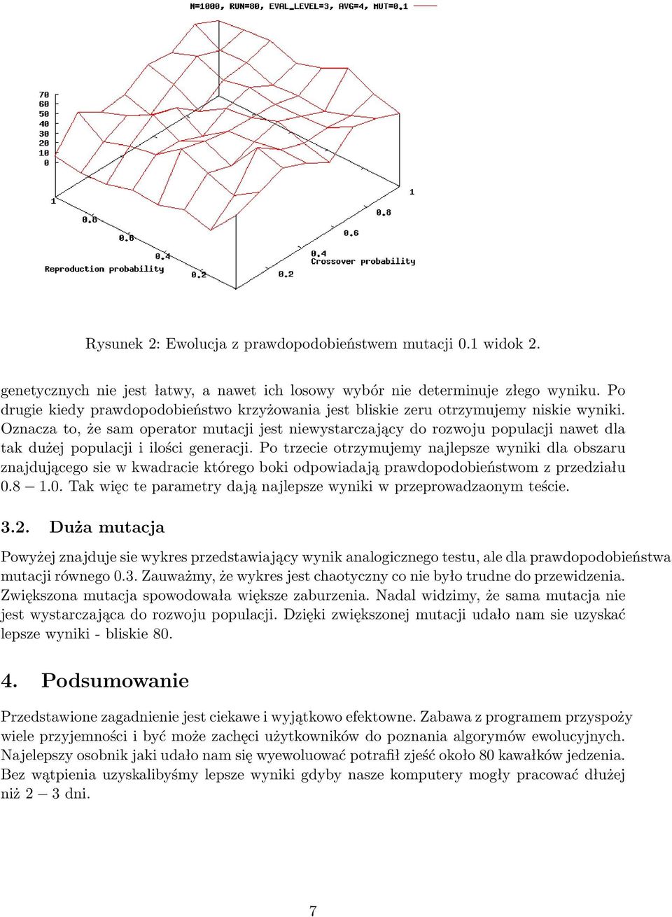 Oznacza to, że sam operator mutacji jest niewystarczający do rozwoju populacji nawet dla tak dużej populacji i ilości generacji.