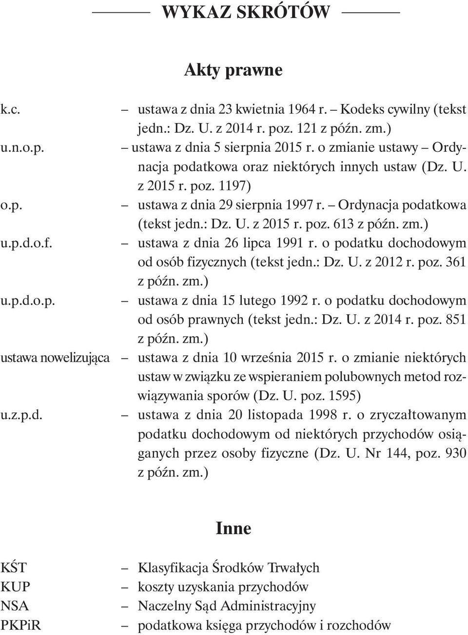 zm.) u.p.d.o.f. ustawa z dnia 26 lipca 1991 r. o podatku dochodowym od osób fizycznych (tekst jedn.: Dz. U. z 2012 r. poz. 361 z późn. zm.) u.p.d.o.p. ustawa z dnia 15 lutego 1992 r.