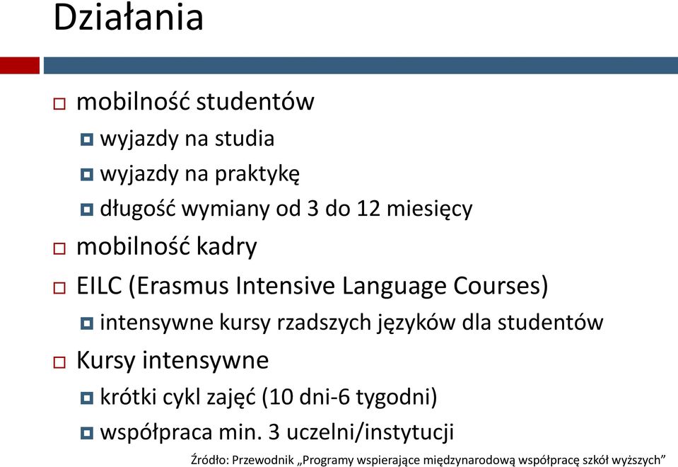 języków dla studentów Kursy intensywne krótki cykl zajęć (10 dni-6 tygodni) współpraca min.