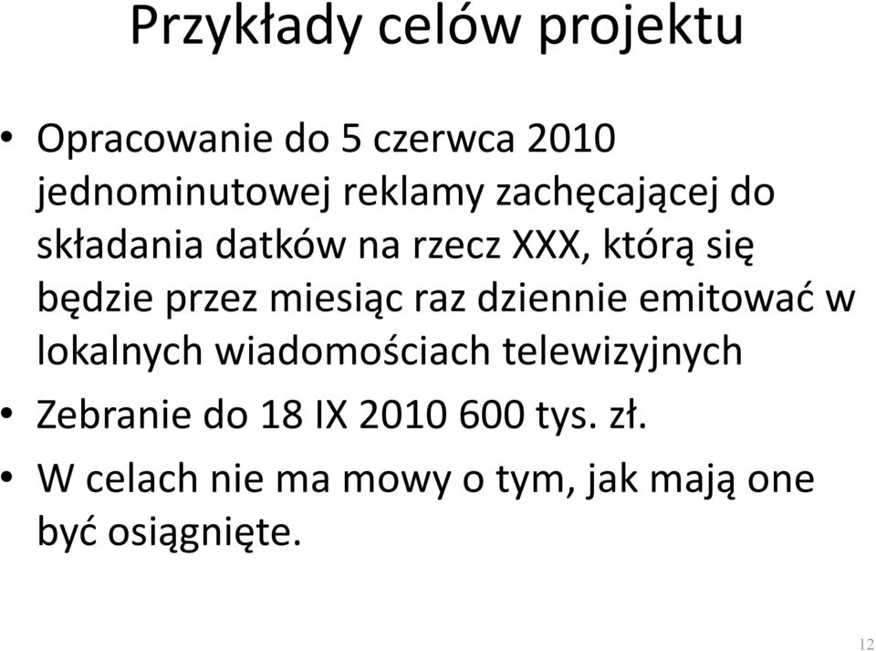 raz dziennie emitowad w lokalnych wiadomościach telewizyjnych Zebranie do 18