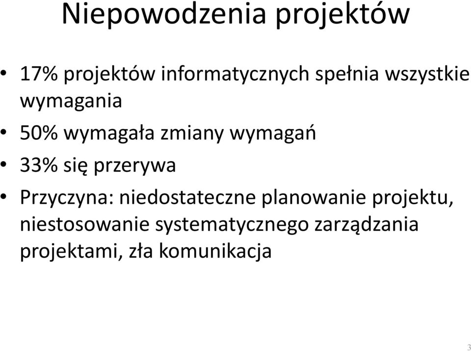 przerywa Przyczyna: niedostateczne planowanie projektu,
