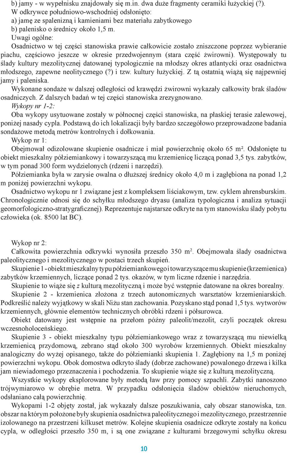 Występowały tu ślady kultury mezolitycznej datowanej typologicznie na młodszy okres atlantycki oraz osadnictwa młodszego, zapewne neolitycznego (?) i tzw. kultury łużyckiej.