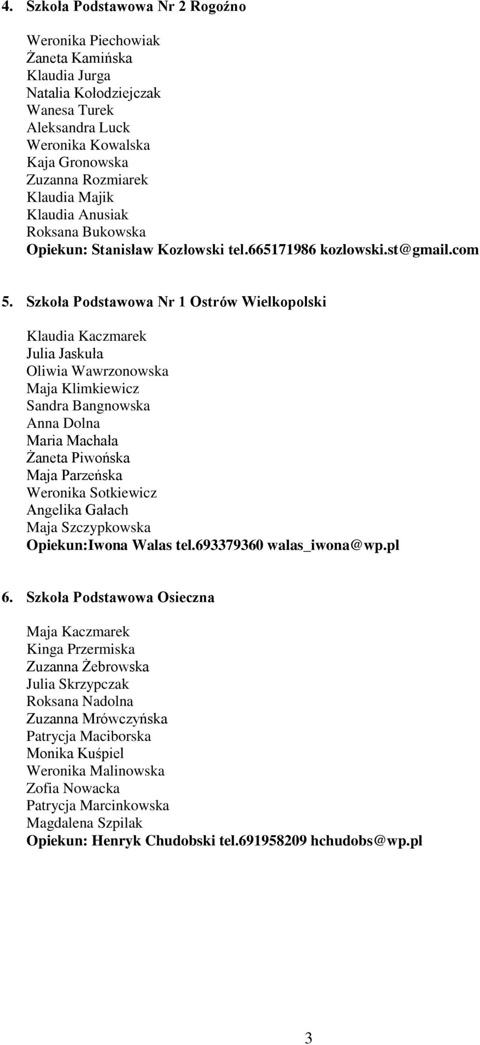 Szkoła Podstawowa Nr 1 Ostrów Wielkopolski Klaudia Kaczmarek Julia Jaskuła Oliwia Wawrzonowska Maja Klimkiewicz Sandra Bangnowska Anna Dolna Maria Machała Żaneta Piwońska Maja Parzeńska Weronika