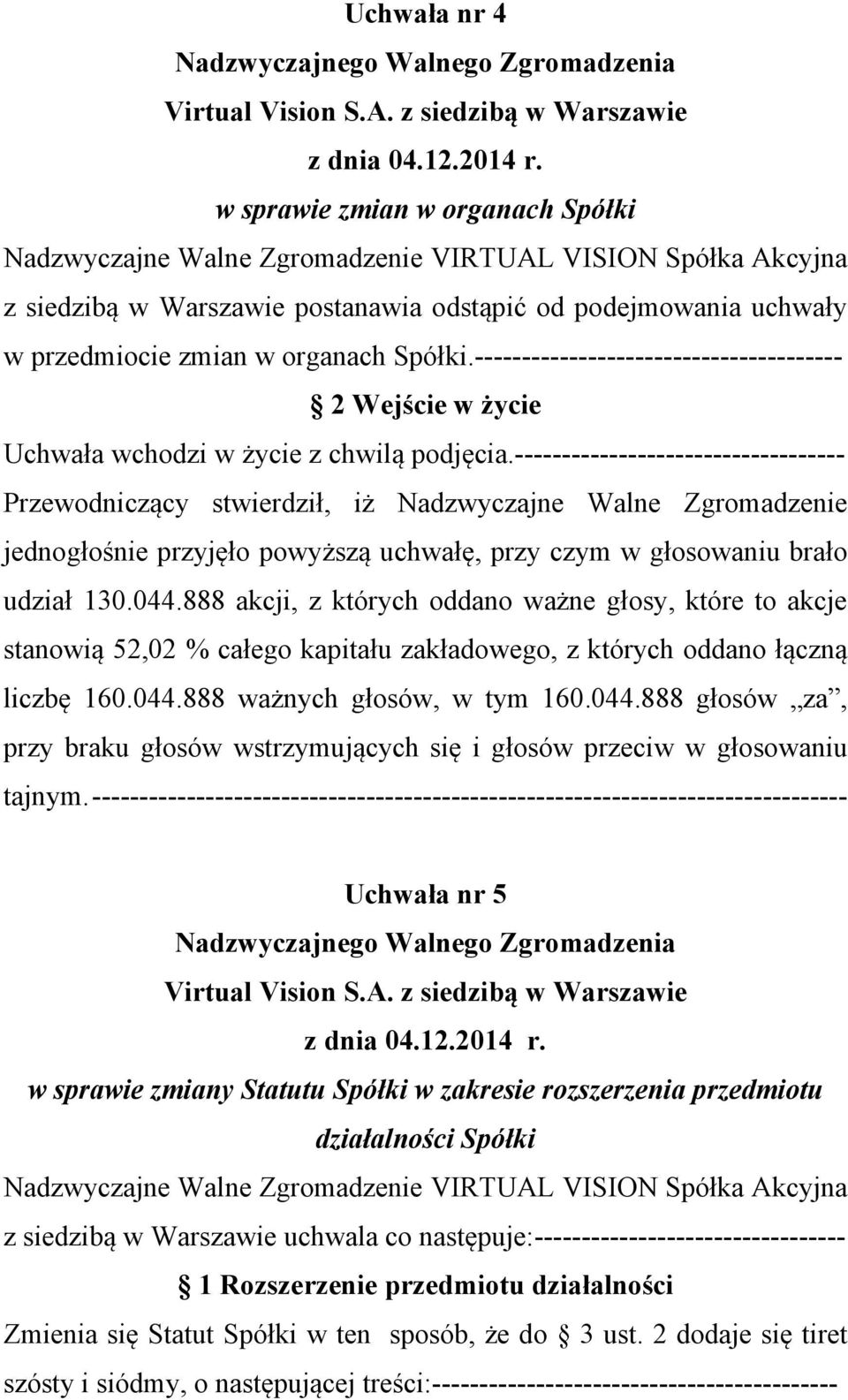 -------------------------------------------------------------------------------- Uchwała nr 5 w sprawie zmiany Statutu Spółki w zakresie rozszerzenia przedmiotu