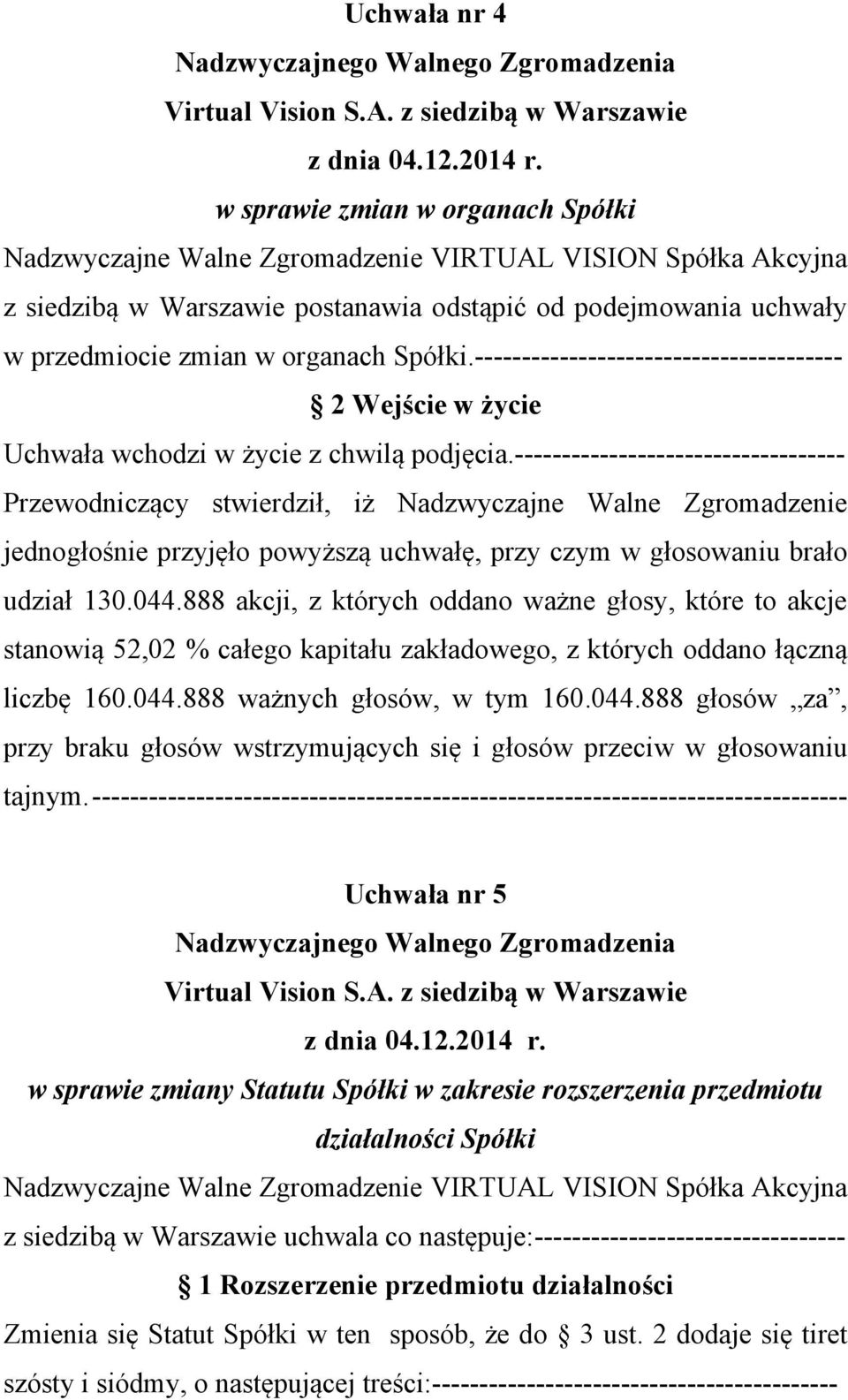 -------------------------------------------------------------------------------- Uchwała nr 5 w sprawie zmiany Statutu Spółki w zakresie rozszerzenia przedmiotu