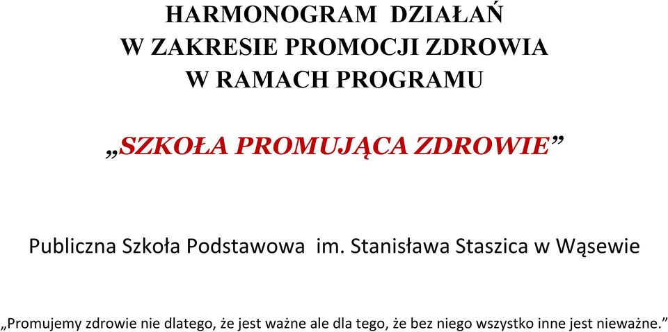 im. Stanisława Staszica w Wąsewie Promujemy zdrowie nie