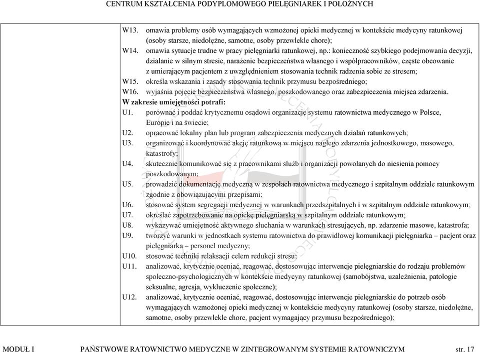: konieczność szybkiego podejmowania decyzji, działanie w silnym stresie, narażenie bezpieczeństwa własnego i współpracowników, częste obcowanie z umierającym pacjentem z uwzględnieniem stosowania
