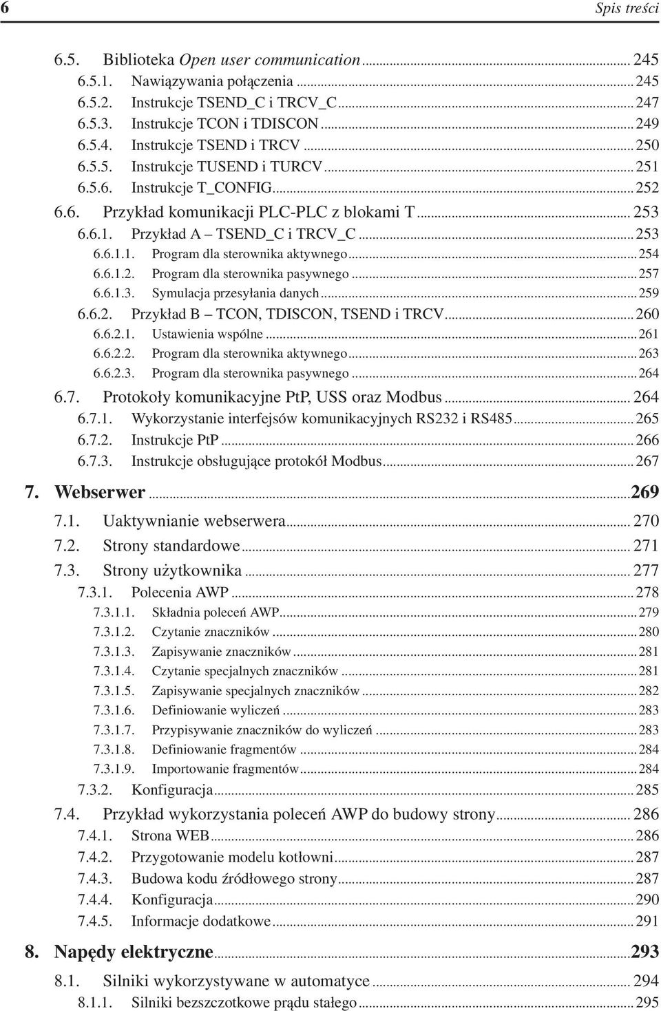 ..254 6.6.1.2. Program dla sterownika pasywnego...257 6.6.1.3. Symulacja przesyłania danych...259 6.6.2. Przykład B TCON, TDISCON, TSEND i TRCV... 260 6.6.2.1. Ustawienia wspólne...261 6.6.2.2. Program dla sterownika aktywnego.