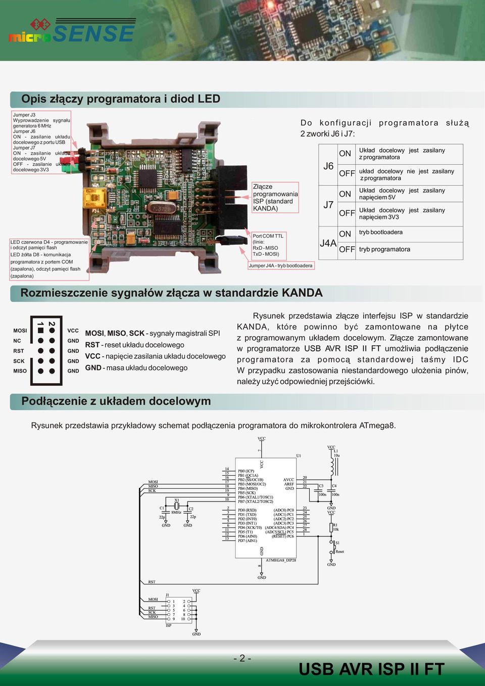 docelowy nie jest zasilany z programatora Uk³ad docelowy jest zasilany napiêciem 5V Uk³ad docelowy jest zasilany napiêciem 3V3 LED czerwona D4 - programowanie i odczyt pamiêci flash LED ó³ta D8 -