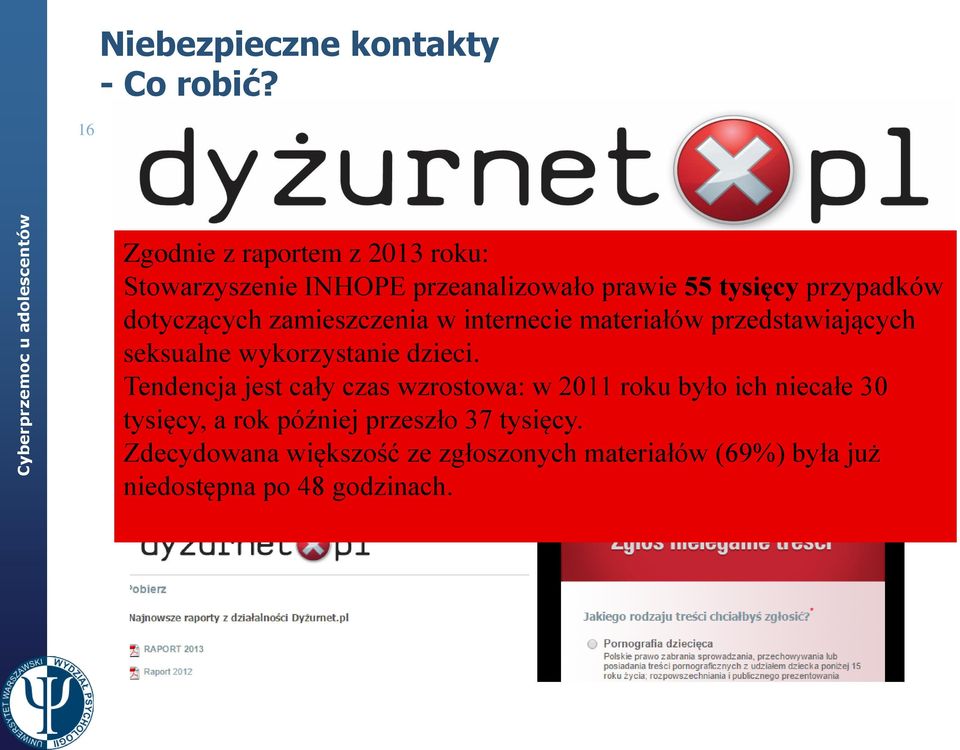 zamieszczenia w internecie materiałów przedstawiających seksualne wykorzystanie dzieci.