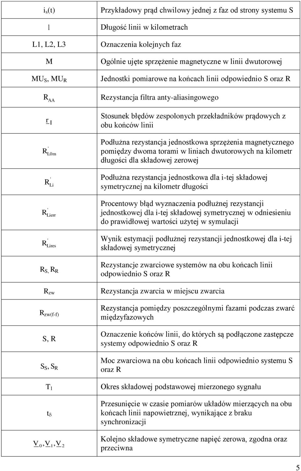 zespolonych przekładników prądowych z obu końców linii Podłużna rezystancja jednostkowa sprzężenia magnetycznego pomiędzy dwoma torami w liniach dwutorowych na kilometr długości dla składowej zerowej