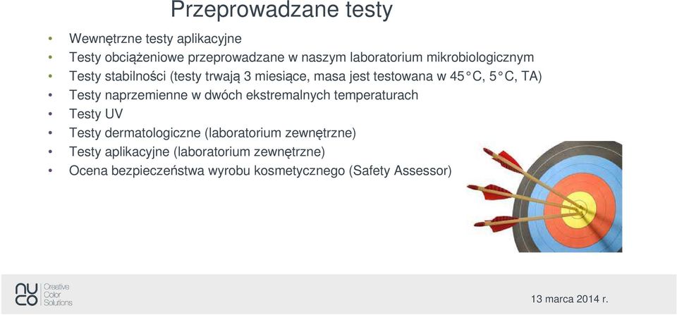 C, TA) Testy naprzemienne w dwóch ekstremalnych temperaturach Testy UV Testy dermatologiczne