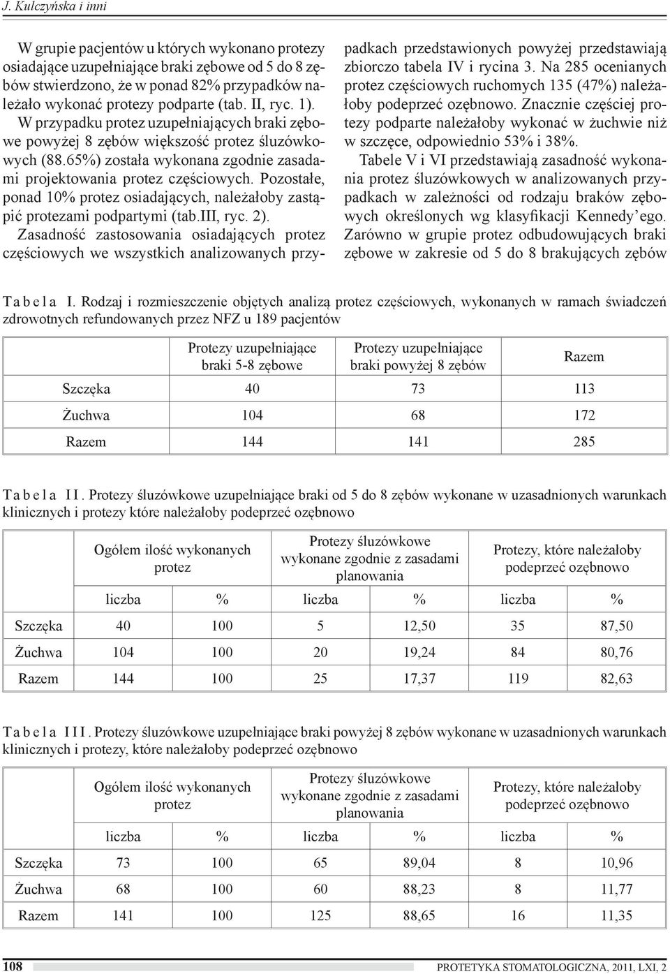 Pozostałe, ponad 10% protez osiadających, należałoby zastąpić protezami podpartymi (tab.iii, ryc. 2).
