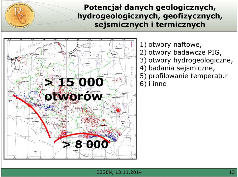 otwory badawcze PIG, 3) otwory hydrogeologiczne, 4) badania