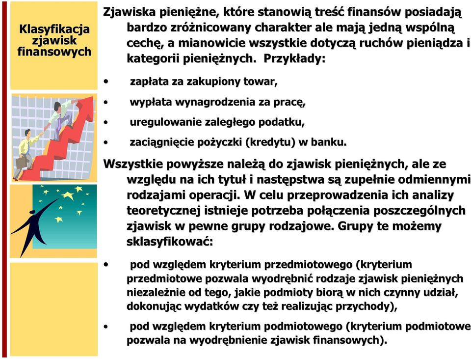 Wszystkie powyższe należą do zjawisk pieniężnych, ale ze względu na ich tytuł i następstwa są zupełnie odmiennymi rodzajami operacji.