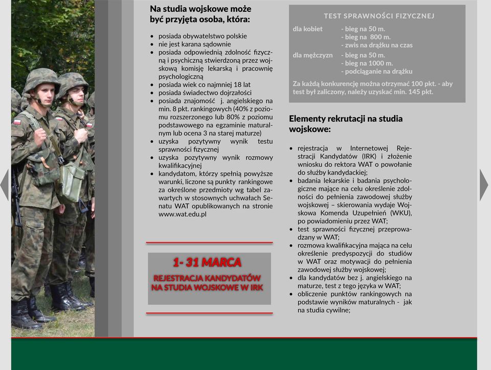 rankingowych (40% z poziomu rozszerzonego lub 80% z poziomu podstawowego na egzaminie maturalnym lub ocena 3 na starej maturze) uzyska pozytywny wynik testu sprawności fizycznej uzyska pozytywny
