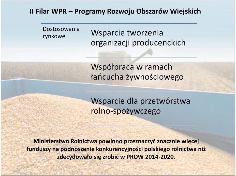 przetwórstwa rolno-spożywczego Ministerstwo Rolnictwa powinno przeznaczyć znacznie więcej