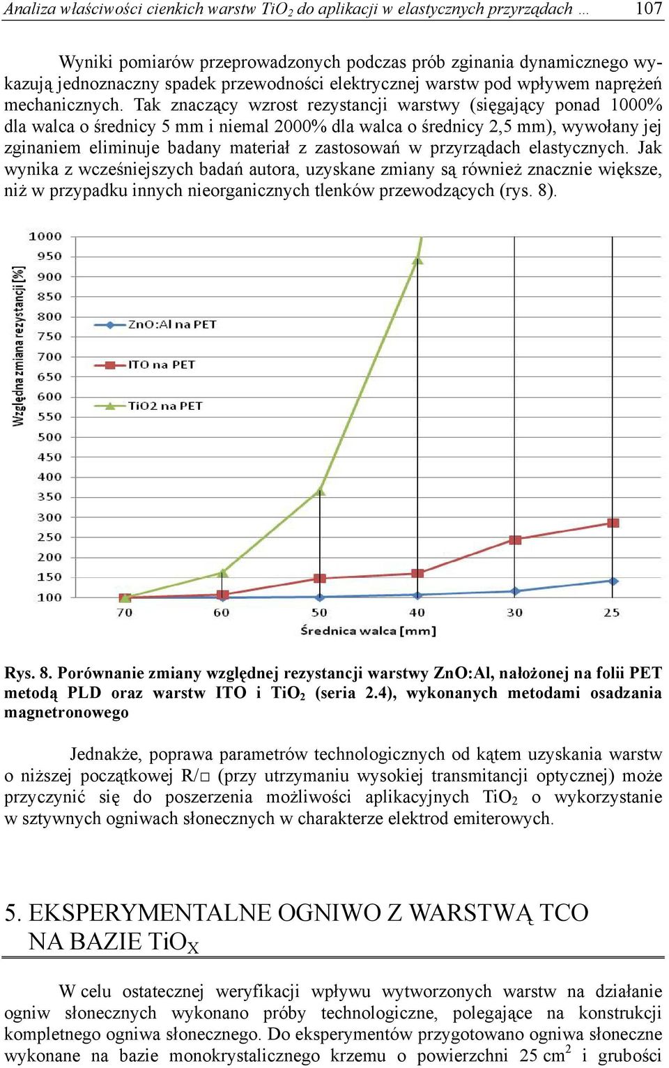 Tak znaczący wzrost rezystancji warstwy (sięgający ponad 1000% dla walca o średnicy 5 mm i niemal 2000% dla walca o średnicy 2,5 mm), wywołany jej zginaniem eliminuje badany materiał z zastosowań w