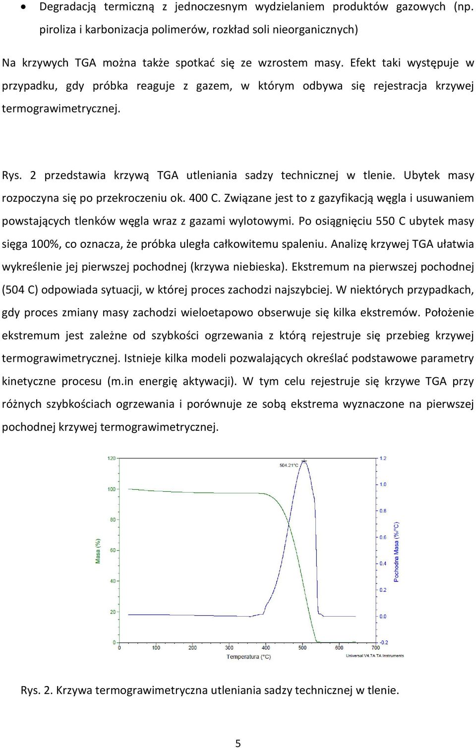 Ubytek masy rozpoczyna się po przekroczeniu ok. 400 C. Związane jest to z gazyfikacją węgla i usuwaniem powstających tlenków węgla wraz z gazami wylotowymi.