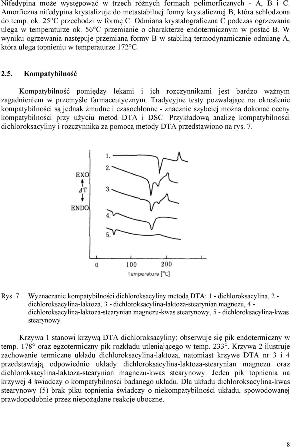 W wyniku ogrzewania następuje przemiana formy B w stabilną termodynamicznie odmianę A, która ulega topnieniu w temperaturze 172 C. 2.5.
