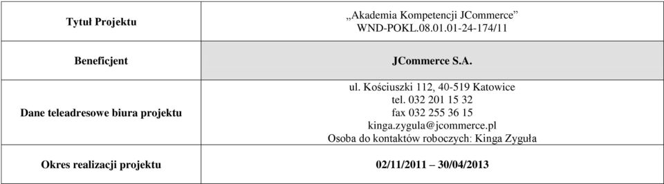 Kościuszki 112, 40-519 Katowice tel. 032 201 15 32 fax 032 255 36 15 kinga.