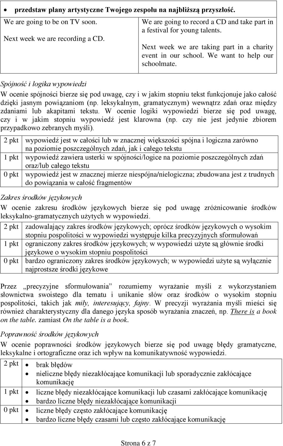 Spójność i logika W ocenie spójności bierze się pod uwagę, czy i w jakim stopniu tekst funkcjonuje jako całość dzięki jasnym powiązaniom (np.