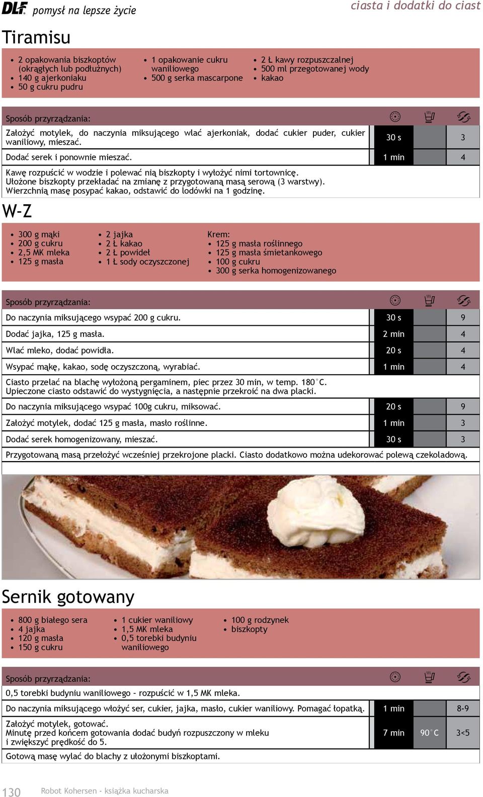 1 min 4 Kawę rozpuścić w wodzie i polewać nią biszkopty i wyłożyć nimi tortownicę. Ułożone biszkopty przekładać na zmianę z przygotowaną masą serową (3 warstwy).