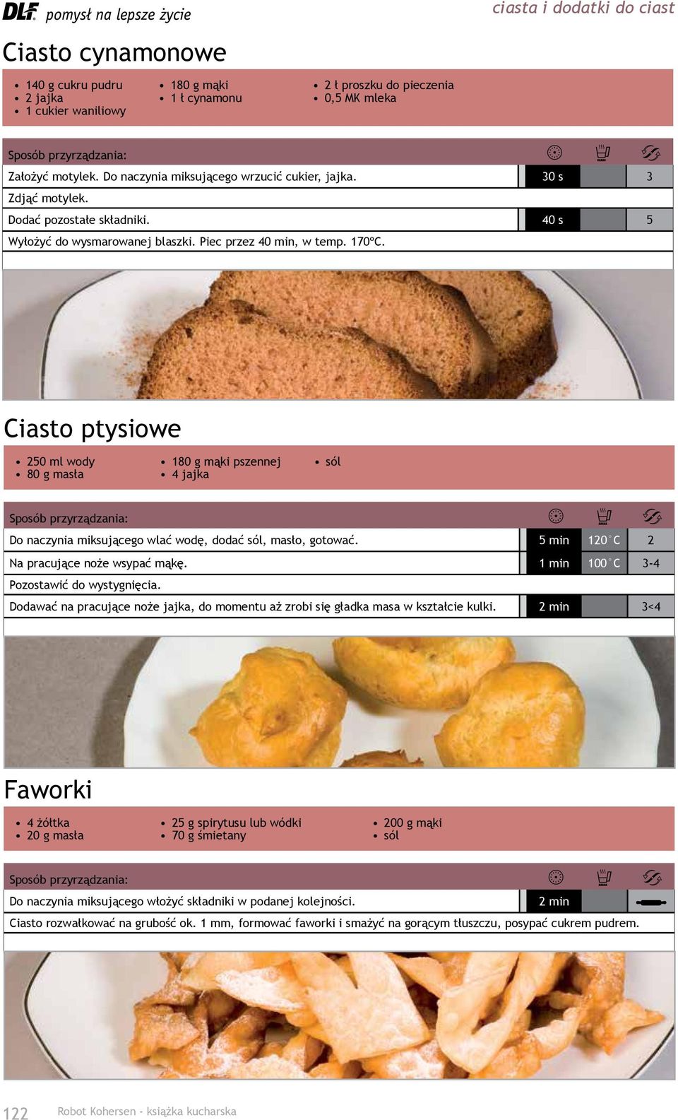 Ciasto ptysiowe 250 ml wody 80 g masła 180 g mąki pszennej 4 jajka sól Do naczynia miksującego wlać wodę, dodać sól, masło, gotować. 5 min 120 C 2 Na pracujące noże wsypać mąkę.