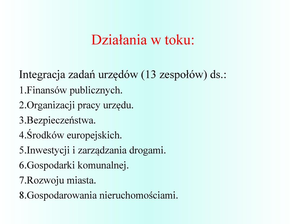 4.Środków europejskich. 5.Inwestycji i zarządzania drogami. 6.