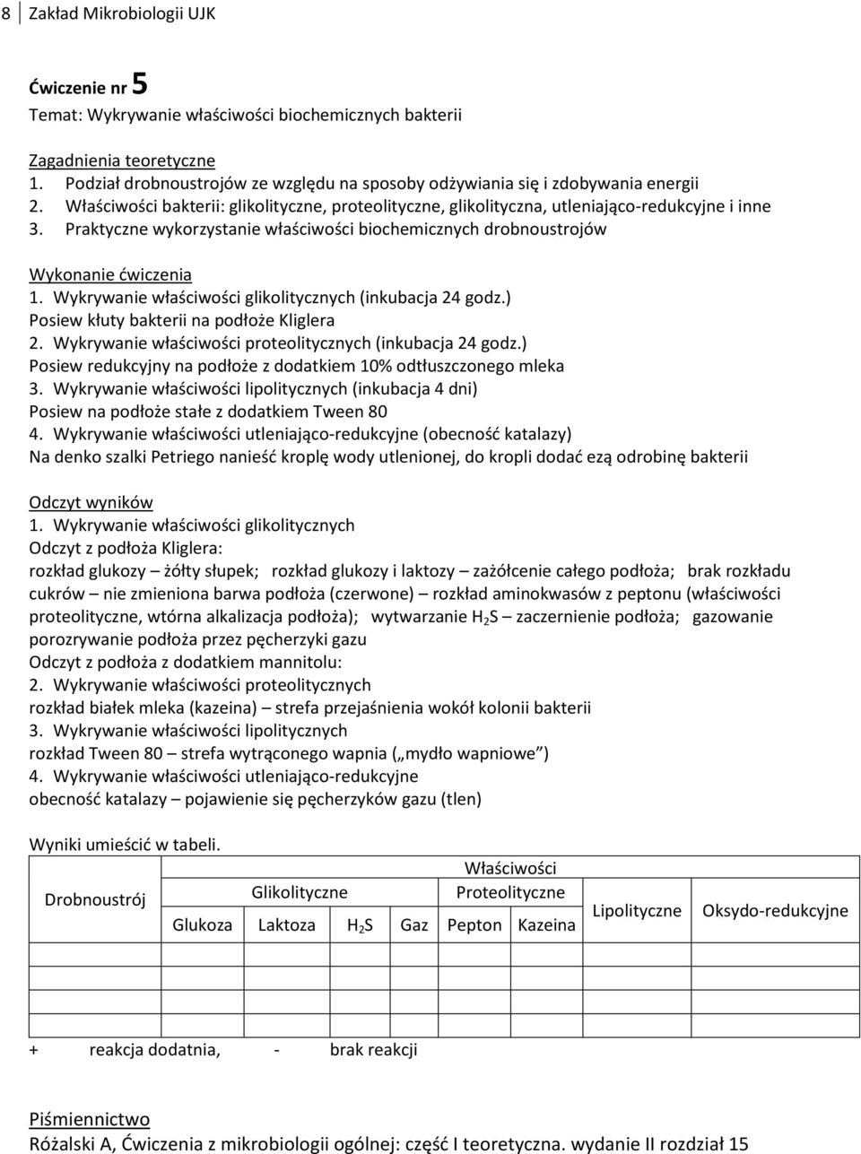 Wykrywanie właściwości glikolitycznych (inkubacja 24 godz.) Posiew kłuty bakterii na podłoże Kliglera 2. Wykrywanie właściwości proteolitycznych (inkubacja 24 godz.