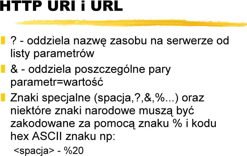 oddziela poszczególne pary parametr=wartość Znaki specjalne