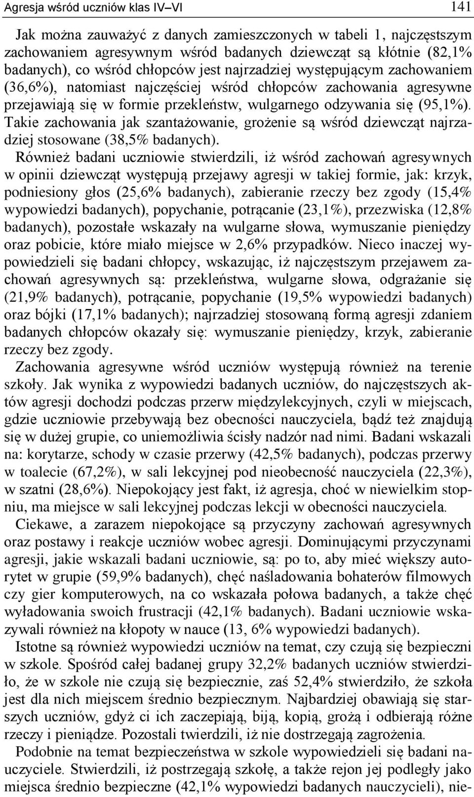 Takie zachowania jak szantażowanie, grożenie są wśród dziewcząt najrzadziej stosowane (38,5% badanych).