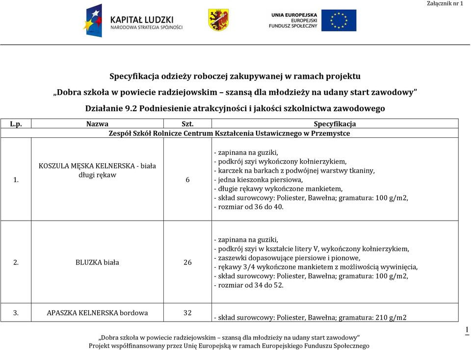 KOSZULA MĘSKA KELNERSKA - biała długi rękaw 6 - zapinana na guziki, - podkrój szyi wykończony kołnierzykiem, - karczek na barkach z podwójnej warstwy tkaniny, - jedna kieszonka piersiowa, - długie