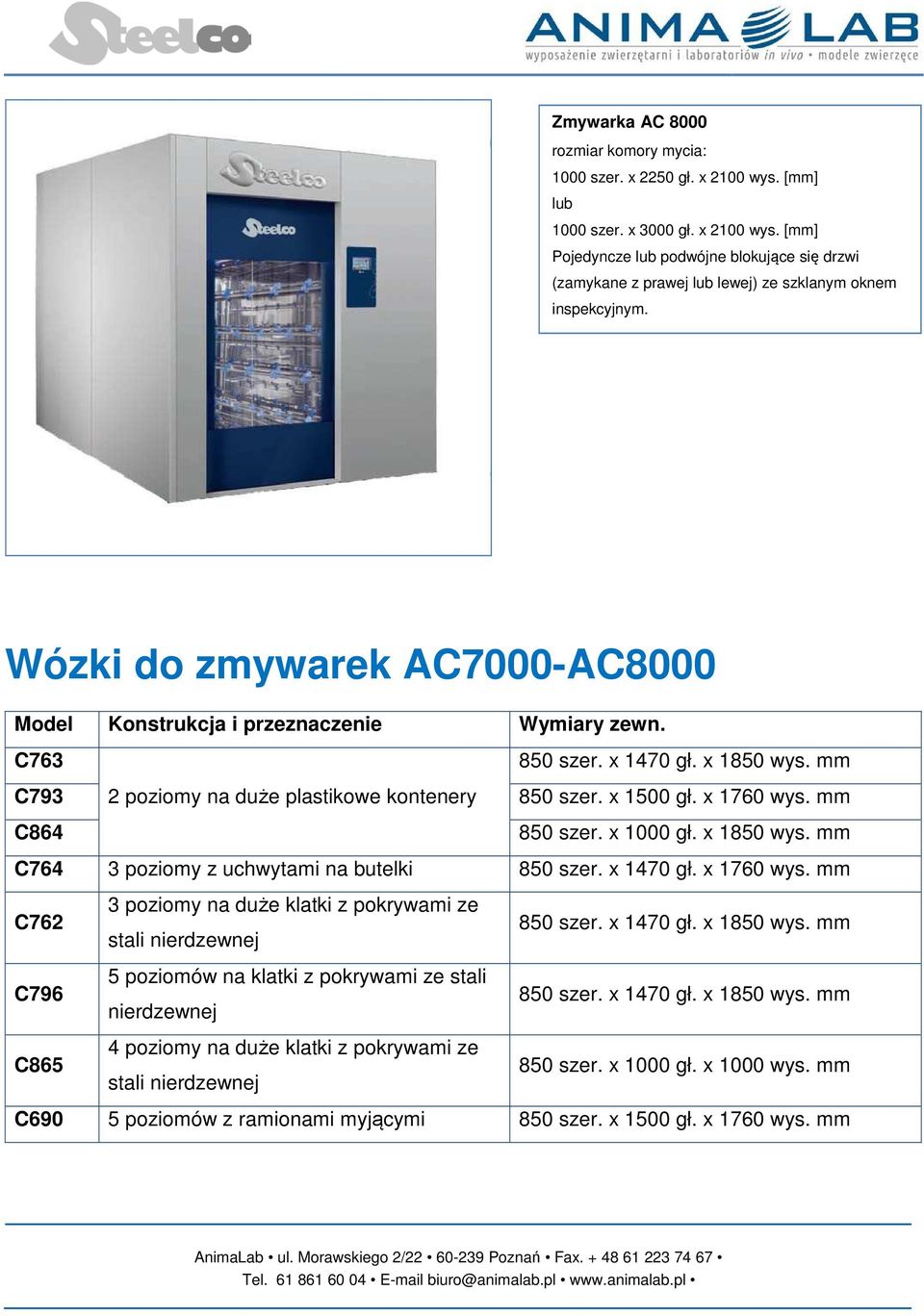 x 1760 wys. mm 850 szer. x 1000 gł. x 1850 wys. mm C764 3 poziomy z uchwytami na butelki 850 szer. x 1470 gł. x 1760 wys.