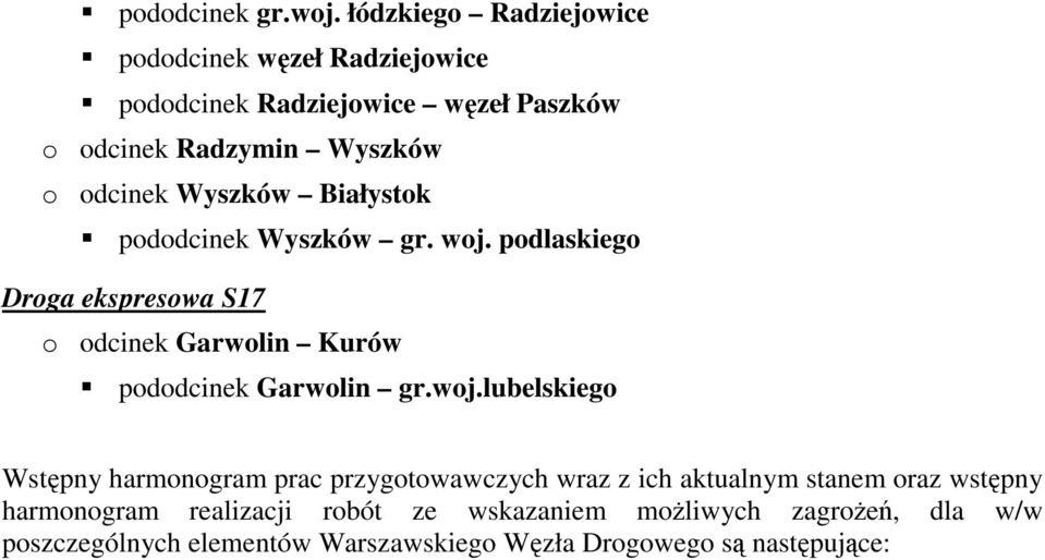 Wyszków Białystok pododcinek Wyszków gr. woj. podlaskiego Droga ekspresowa S17 o odcinek Garwolin Kurów pododcinek Garwolin gr.