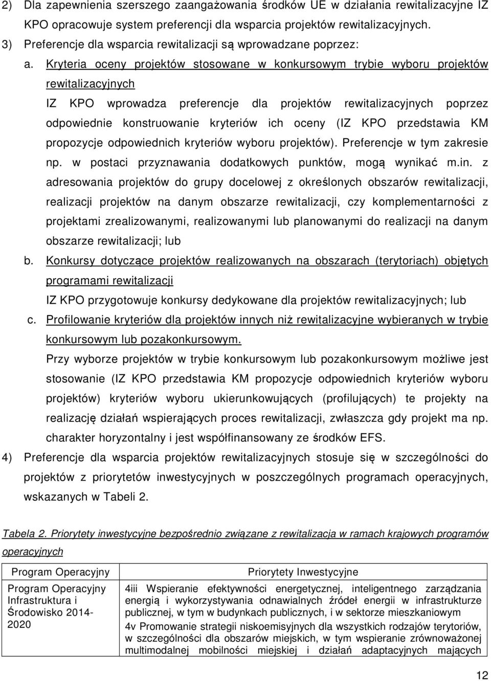 Kryteria oceny projektów stosowane w konkursowym trybie wyboru projektów rewitalizacyjnych IZ KPO wprowadza preferencje dla projektów rewitalizacyjnych poprzez odpowiednie konstruowanie kryteriów ich
