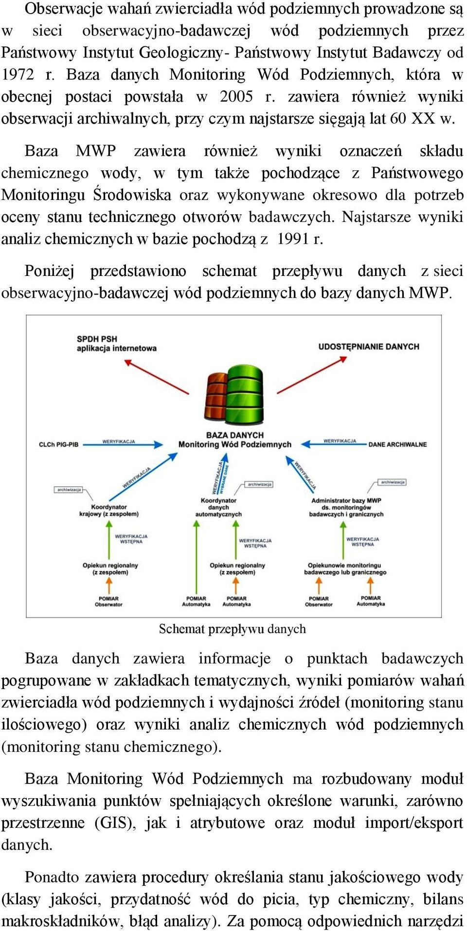 Baza MWP zawiera również wyniki oznaczeń składu chemicznego wody, w tym także pochodzące z Państwowego Monitoringu Środowiska oraz wykonywane okresowo dla potrzeb oceny stanu technicznego otworów