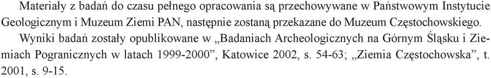 Wyniki badań zostały opublikowane w Badaniach Archeologicznych na Górnym Śląsku i Ziemiach