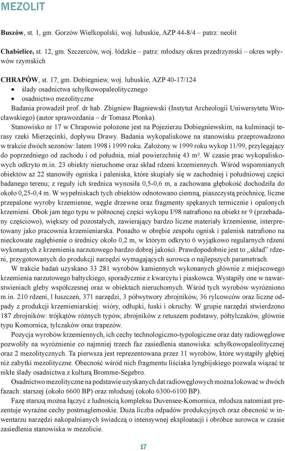 lubuskie, AZP 40-17/124 ślady osadnictwa schyłkowopaleolitycznego osadnictwo mezolityczne Badania prowadził prof. dr hab.