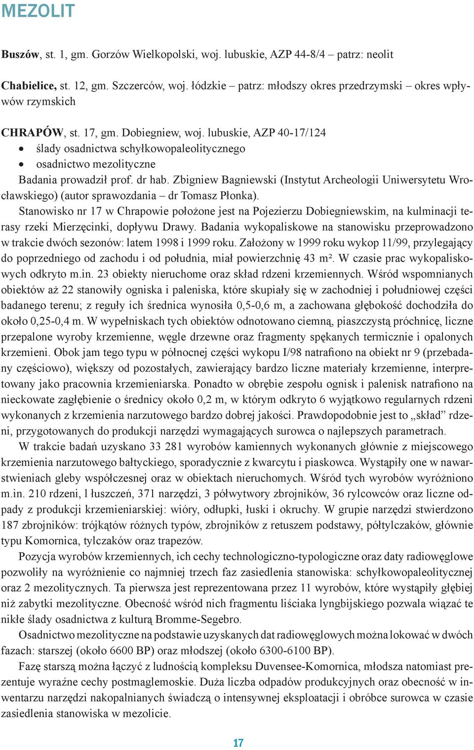 lubuskie, AZP 40-17/124 ślady osadnictwa schyłkowopaleolitycznego osadnictwo mezolityczne Badania prowadził prof. dr hab.