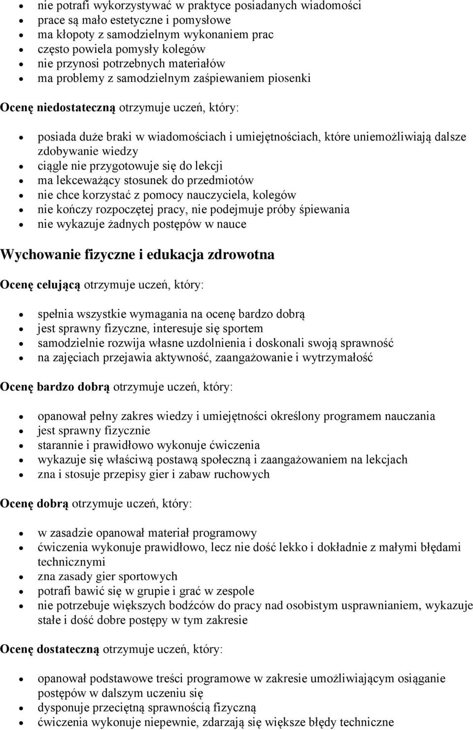 wiedzy ciągle nie przygotowuje się do lekcji ma lekceważący stosunek do przedmiotów nie chce korzystać z pomocy nauczyciela, kolegów nie kończy rozpoczętej pracy, nie podejmuje próby śpiewania nie