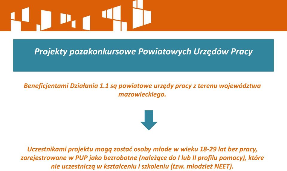 Uczestnikami projektu mogą zostać osoby młode w wieku 18-29 lat bez pracy, zarejestrowane