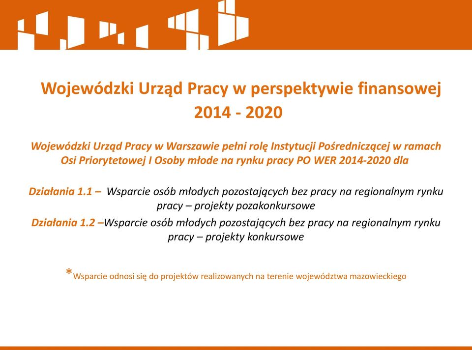 1 Wsparcie osób młodych pozostających bez pracy na regionalnym rynku pracy projekty pozakonkursowe Działania 1.