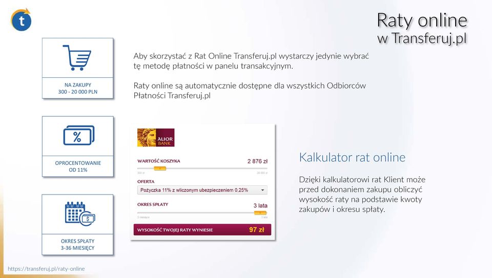 pl NA ZAKUPY 300-20 000 PLN Raty online są automatycznie dostępne dla wszystkich Odbiorców Płatności Transferuj.