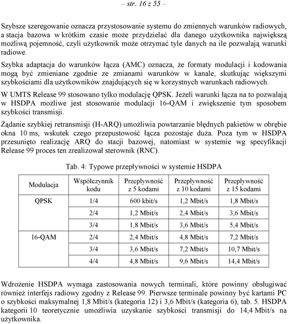 Szybka adaptacja do warunków łącza (AMC) oznacza, że formaty modulacji i kodowania mogą być zmieniane zgodnie ze zmianami warunków w kanale, skutkując większymi szybkościami dla użytkowników