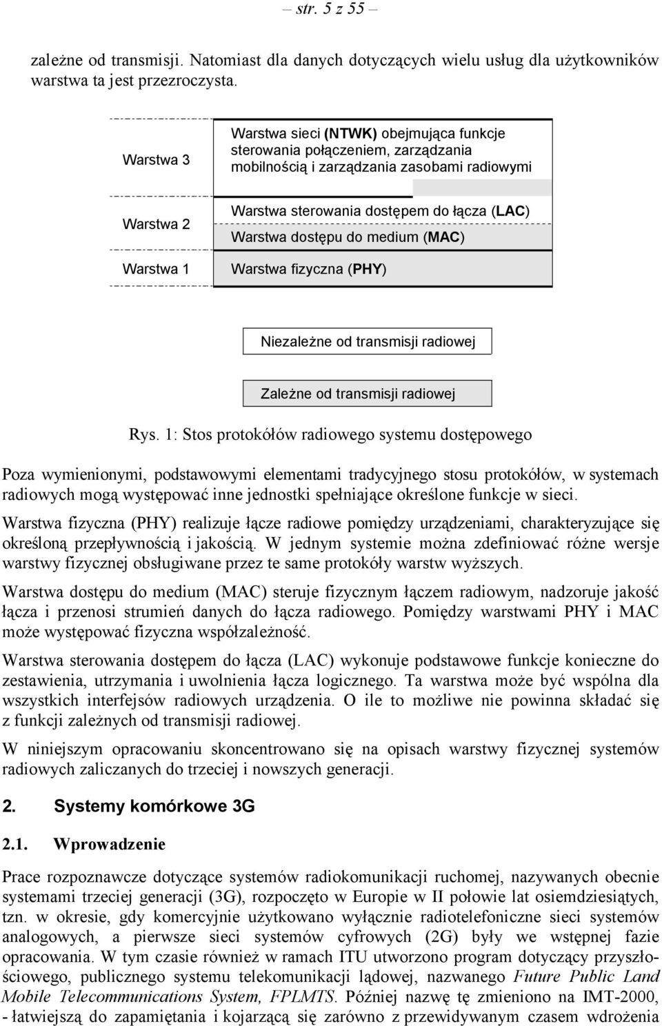 Warstwa dostępu do medium (MAC) Warstwa fizyczna (PHY) Niezależne od transmisji radiowej Zależne od transmisji radiowej Rys.