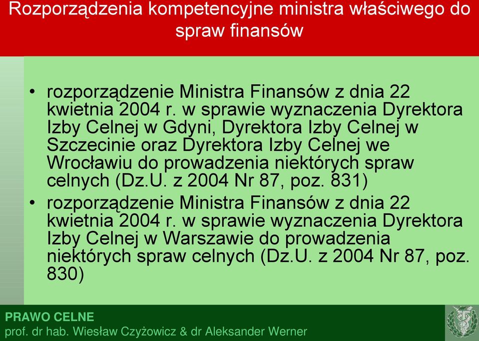 do prowadzenia niektórych spraw celnych (Dz.U. z 2004 Nr 87, poz.