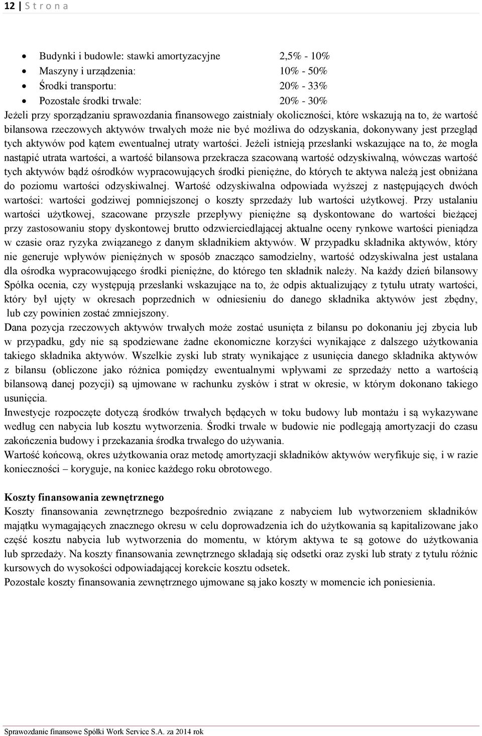 ewentualnej utraty wartości.