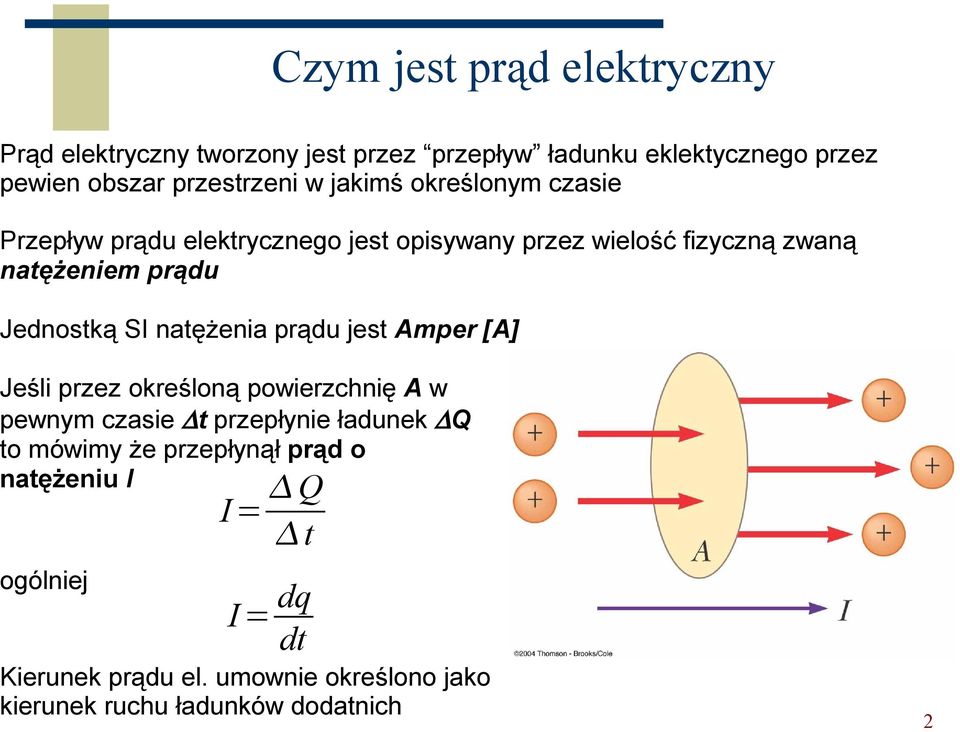 SI natężenia prądu jest Amper [A] Jeśli przez określoną powierzchnię A w pewnym czasie t przepłynie ładunek Q to mówimy że