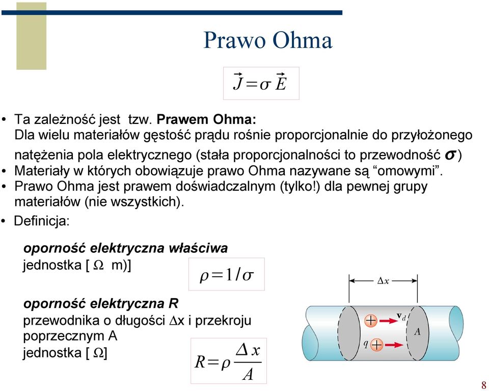 proporcjonalności to przewodność σ ) Materiały w których obowiązuje prawo Ohma nazywane są omowymi.